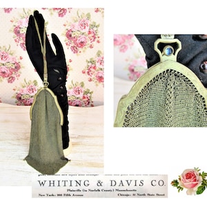 Antique 1920's Whiting and David Goldtone Mesh Handbag Edwardian 1910's Cathedral Frame Chain Mesh Evening Bag