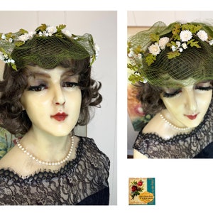 Vintage Fascinator Floral Veil 1950's Flowered Headpiece Vintage Veil Headpiece