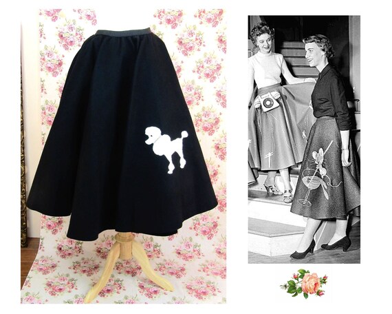 1950's Poodle Skirt Size M-L Black Full Circle Poo