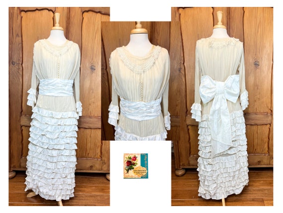 Edwardian Tea Gown Antique Dress Edwardian Tiered… - image 1