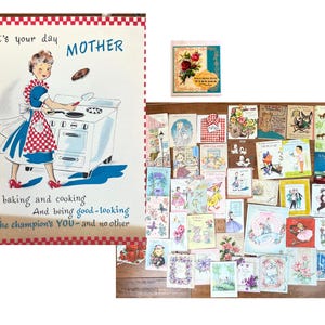 Tarjetas de felicitación antiguas Tarjetas de felicitación de mediados de siglo Tarjetas antiguas para el Día de la Madre Tarjetas antiguas para el Día del Padre