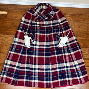 Vintage Plaid Wool Cape Women's Plaid Wool Cape Plaid Wool Cloak image 3