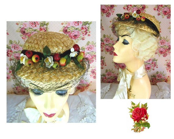 Vintage 1930's Straw Hat Size 21.5 Straw Hat with