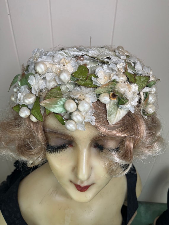 Vintage 1950's Floral Hat Vintage Millinery Pillb… - image 3