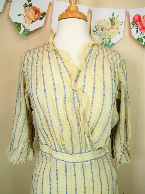 Antique Edwardian Dress Early 1910's Dress Stripe… - image 10