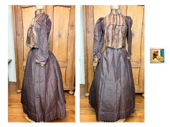 Antique Victorian Dress 1880’s Bodice & Bustled S… - image 1