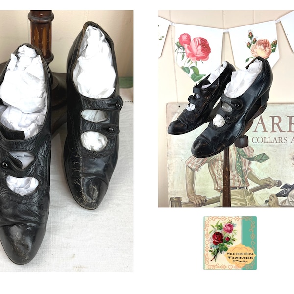 Antike Edwardian Damen Schuhe Edwardian Mary Jane Pumps Riemchen Kid Leder Pumps Viktorianische Kinderschuhe