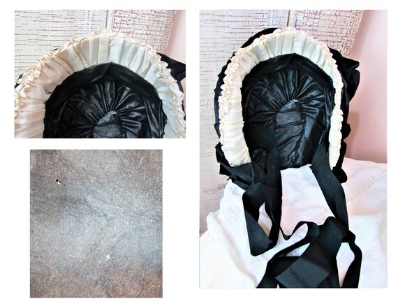 Antique Victorian Bonnet 19th Century Satin Bonne… - image 10
