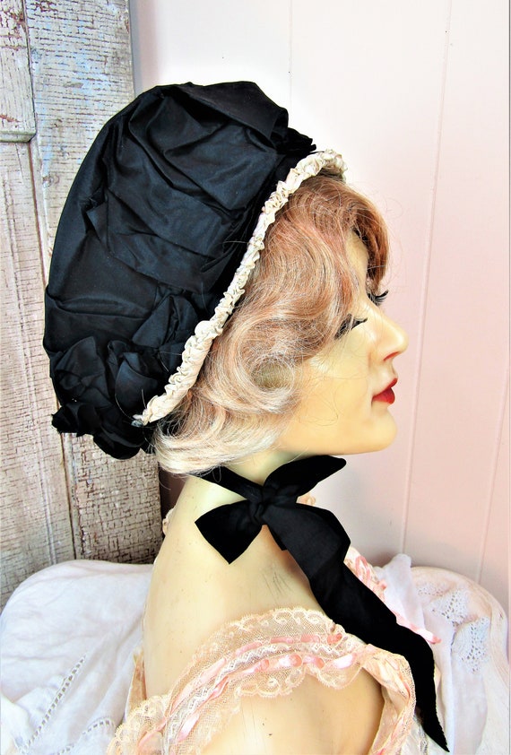 Antique Victorian Bonnet 19th Century Satin Bonne… - image 9