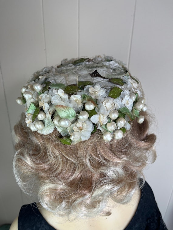 Vintage 1950's Floral Hat Vintage Millinery Pillb… - image 8