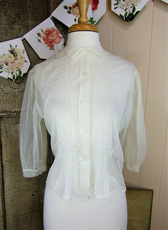 Vintage 1930's Blouse Size Medium Vintage Sheer R… - image 2