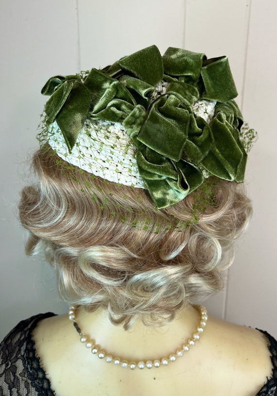 Vintage Velvet Bow Hat Vintage Green Bow Hat with… - image 6