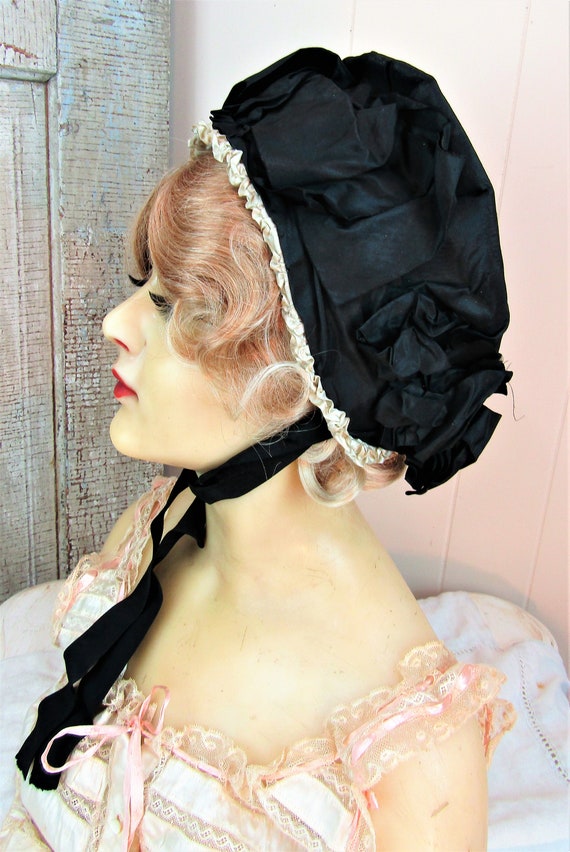 Antique Victorian Bonnet 19th Century Satin Bonne… - image 6