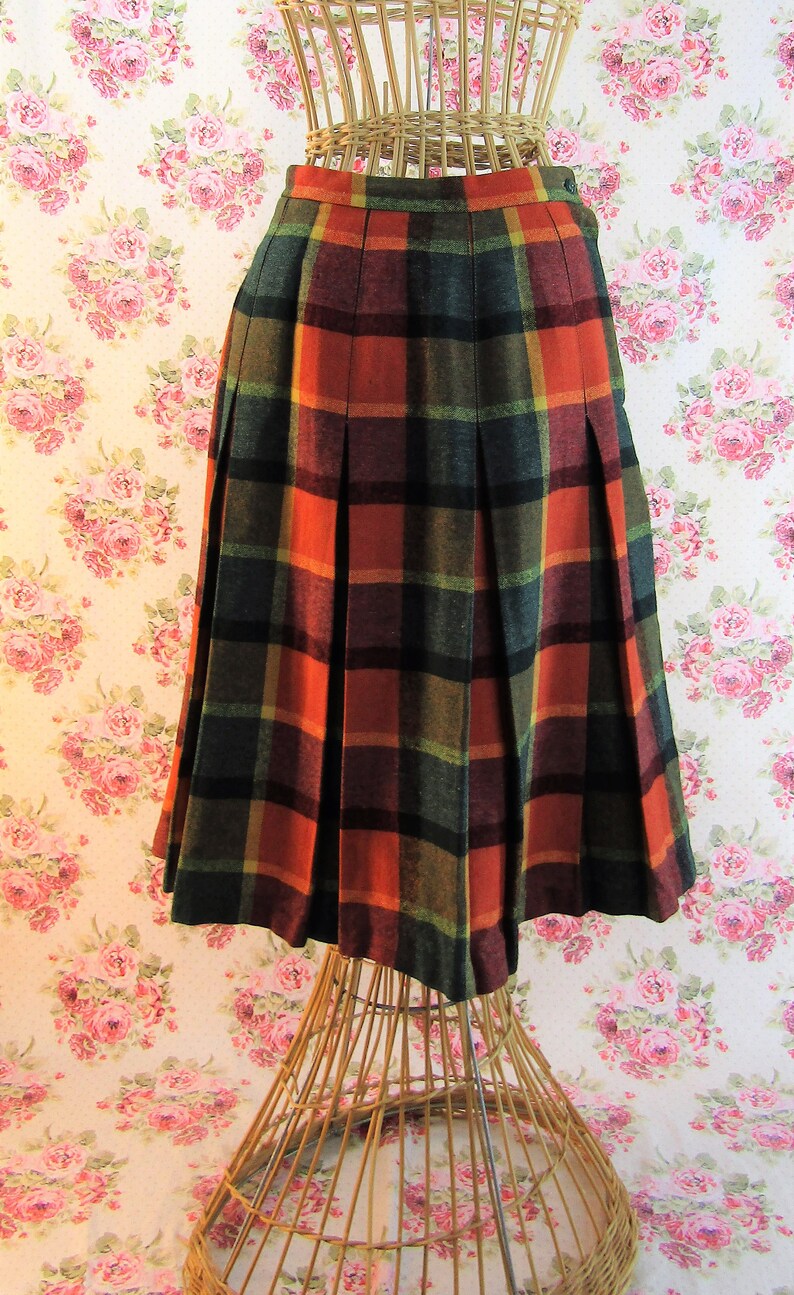 Vintage Plaid Wool Skirt Size Small 1950s-60s Pleated Wool | Etsy