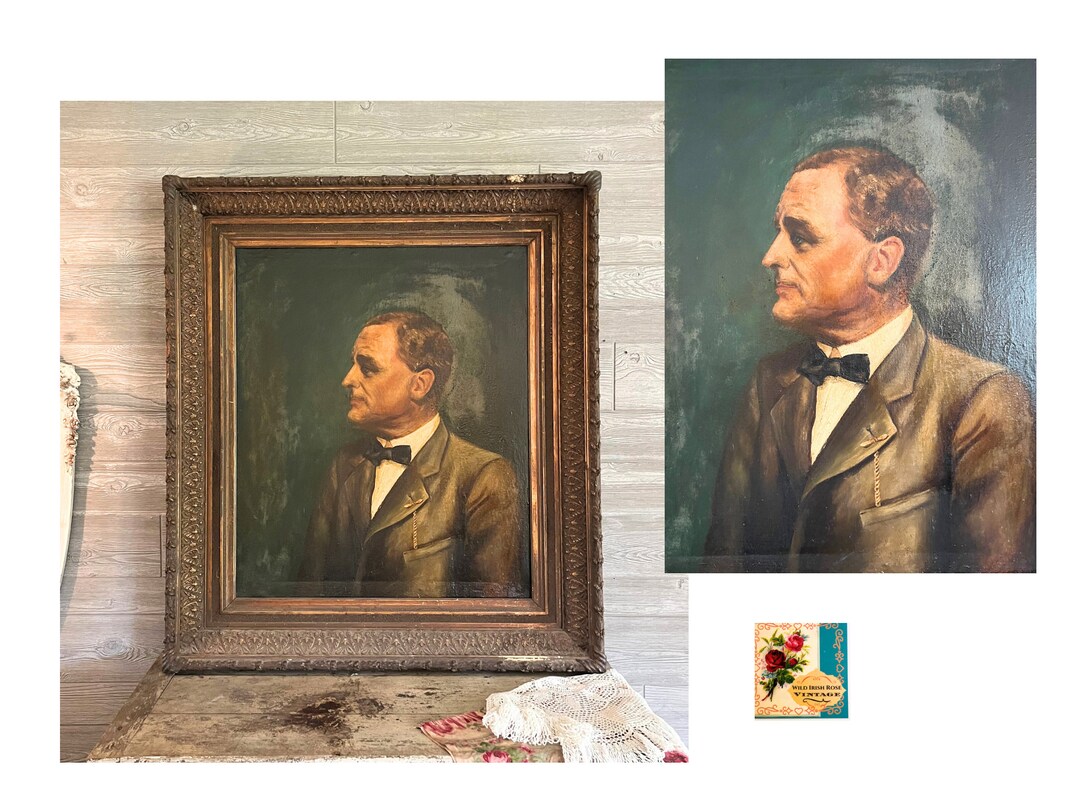 Vintage Painting Oil Portrait Original Oil on Canvas Painting Huge ...