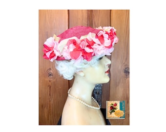 Vintage gebloemde hoed jaren 1950 bloemenhoed midcentury hoed
