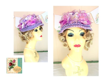 Vintage 1950's Flowered Hat Vintage 1950's Floral Purple Hat Midcentury Millinery Flowered Hat