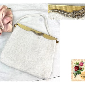 Lumured ヴィンテージ　50 ‘s 古くて素敵なビーズバッグ　アイボリー Vintage 1950s 1960s Handbag Purse *by Lumured Made in USA