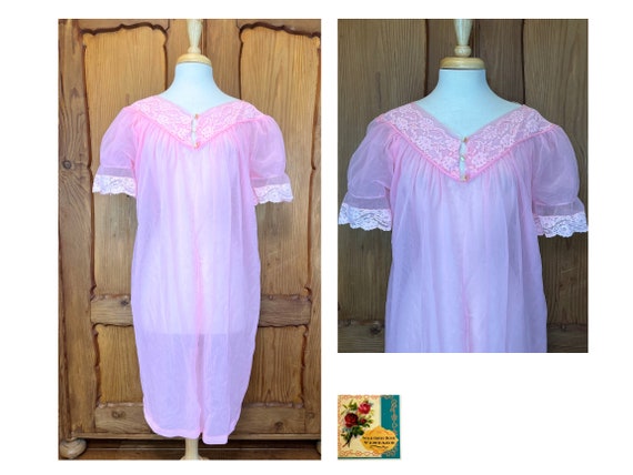 Vintage Sheer Pink Peignoir Midcentury Bubblegum … - image 1