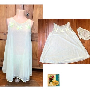 Vintage Peignoir Sheer Lemon Chiffon Babydoll Nightie