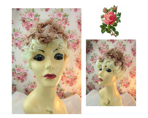 Vintage 1950s Floral Cloche Fits Most 50s Veiled F