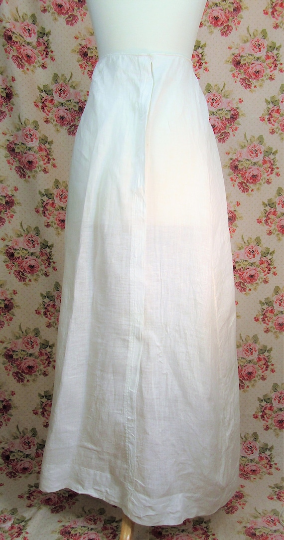 Antique Edwardian Skirt 1910's White Linen Maxi S… - image 2