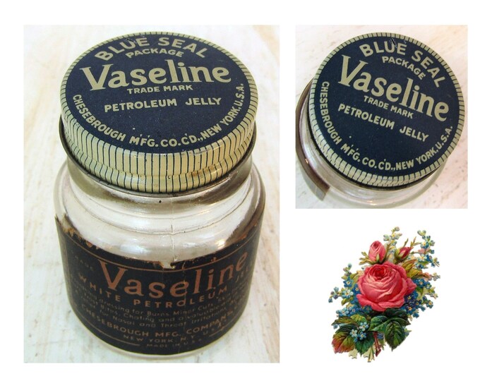 Vintage 1950s Glass Vaseline Jar Vintage Petroleum Jelly Jar 1950s 50s