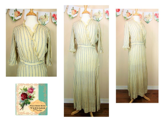 Antique Edwardian Dress Early 1910's Dress Stripe… - image 1