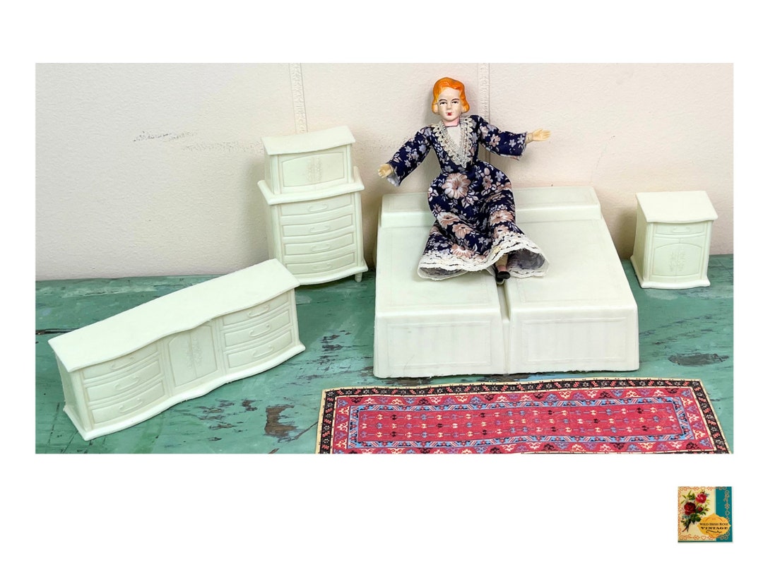 Vintage Marx MPC Dollhouse Bedroom Set 1960s Tin Litho Dollhouse