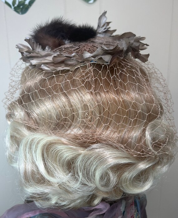 Vintage Fascinator 1950's Fur Veil Headpiece Fits… - image 7