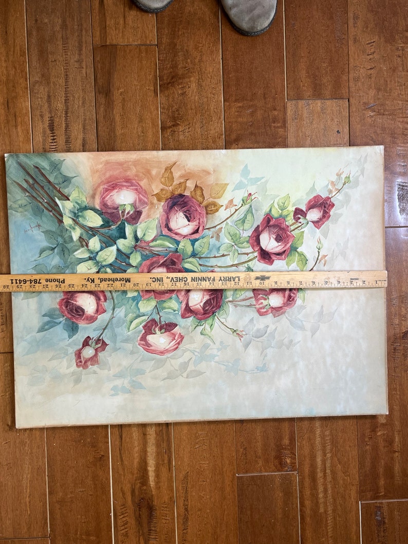 Vintage Watercolor Painting of Roses by Woodrow on Board 29 wide image 8