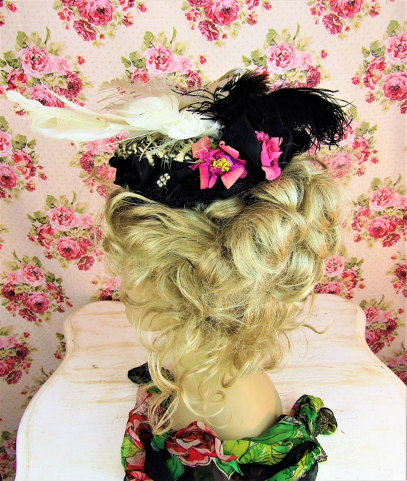 Victorian Bonnet Feathered Bonnet Antique 1890's … - image 2