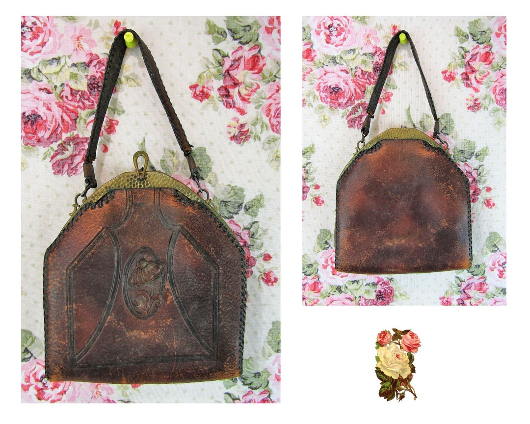 Antique Leather Bag Handbag Edwardian Handbag 1900s Tooled Etsy