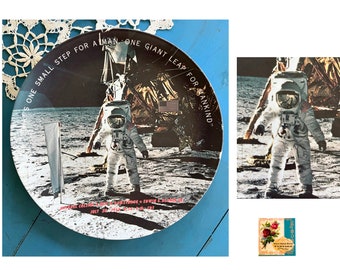 NASA First Walk on the Moon Melamine Plate 1969 Moon Walk Commemorative Plate by Texas Ware Vintage Melamine Plate Space Age Plate