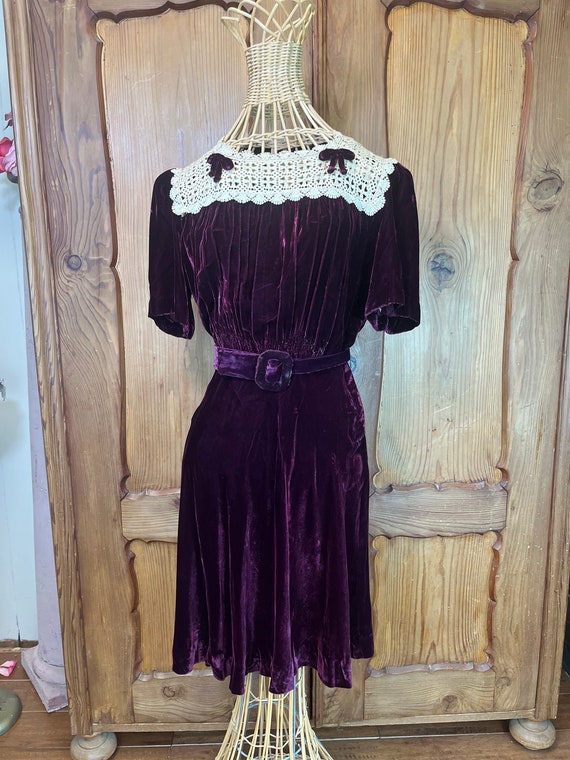 Vintage Velvet Dress 30’s 40’s Day Dress Vintage … - image 2