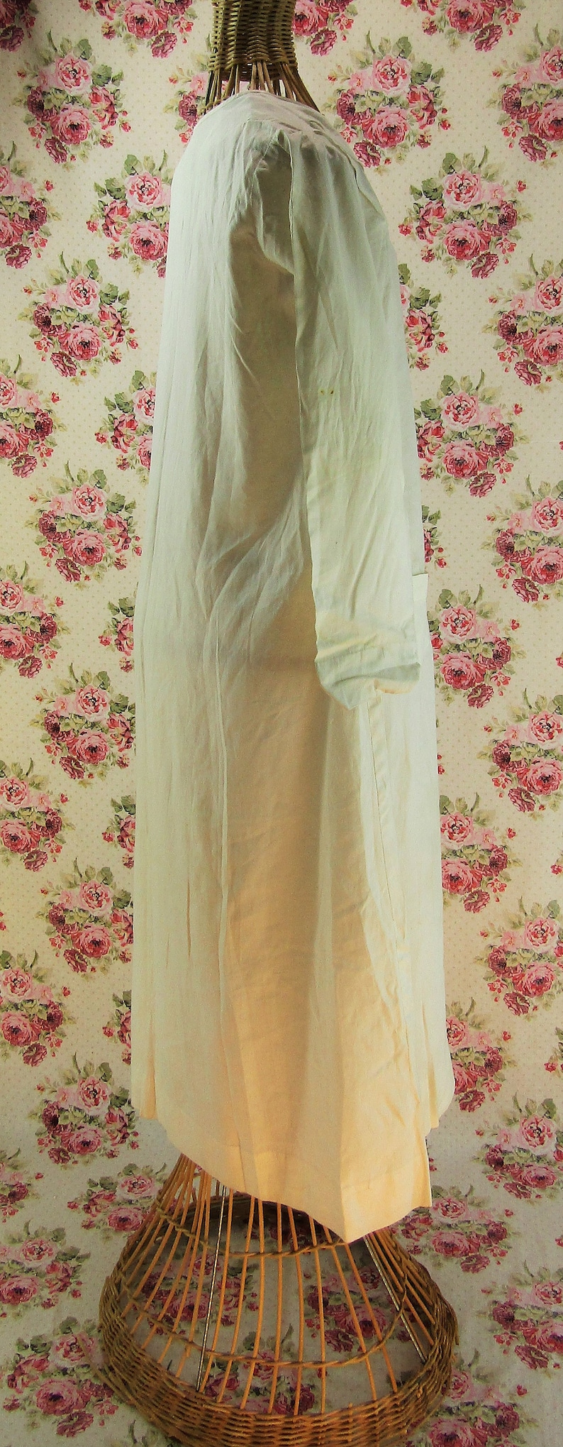 Antique Edwardian Nightgown Size Small European Made Linen Nightshirt Edwardian Nightshirt Creamy Fine Linen image 7