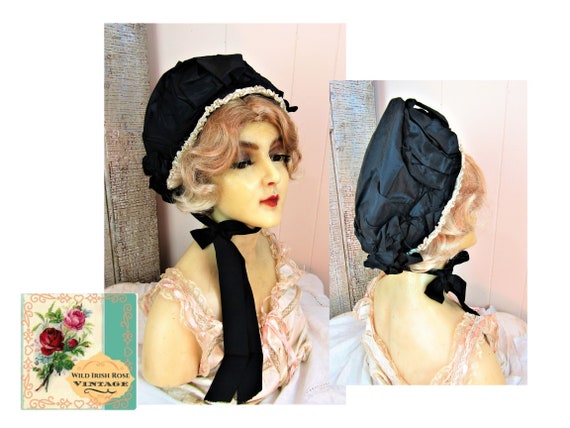 Antique Victorian Bonnet 19th Century Satin Bonne… - image 1