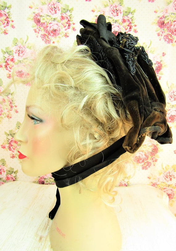 Antique Mid Victorian Widow's Bonnet Antique 1800… - image 5