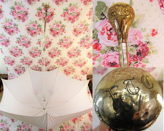 Edwardian Parasol Antique Gold Topped Parasol Edwa