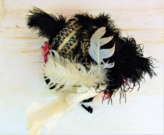 Victorian Bonnet Feathered Bonnet Antique 1890's … - image 9