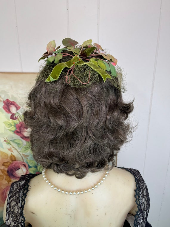 Vintage Fascinator Floral Veil 1950's Flowered He… - image 6