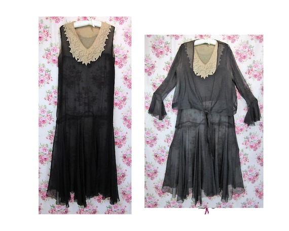 1920s Sheer Dress Size L Art Deco Dress Early 192