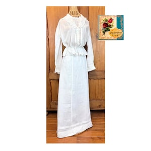 Antique Long Skirt Edwardian Gored Walking Skirt Vintage White Linen Skirt