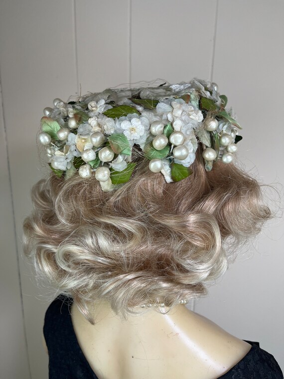 Vintage 1950's Floral Hat Vintage Millinery Pillb… - image 5