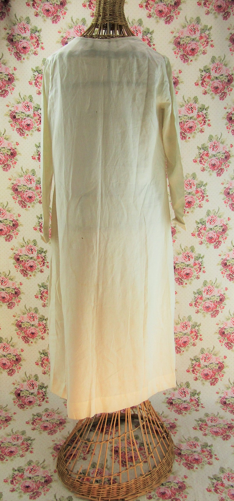 Antique Edwardian Nightgown Size Small European Made Linen Nightshirt Edwardian Nightshirt Creamy Fine Linen image 6