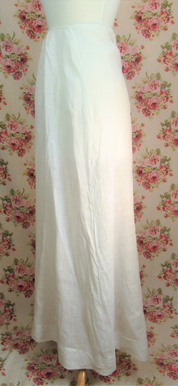 Antique Edwardian Skirt 1910's White Linen Maxi S… - image 6