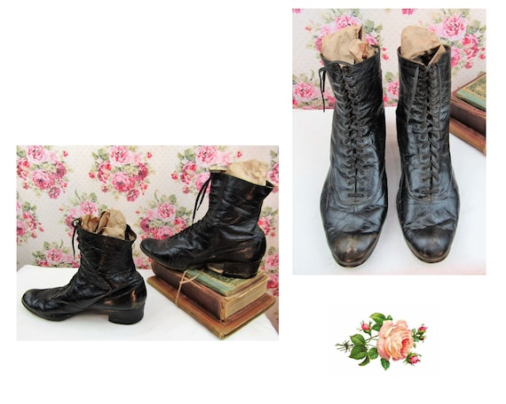 Antique Victorian High Top Boots Size 8US Large Si