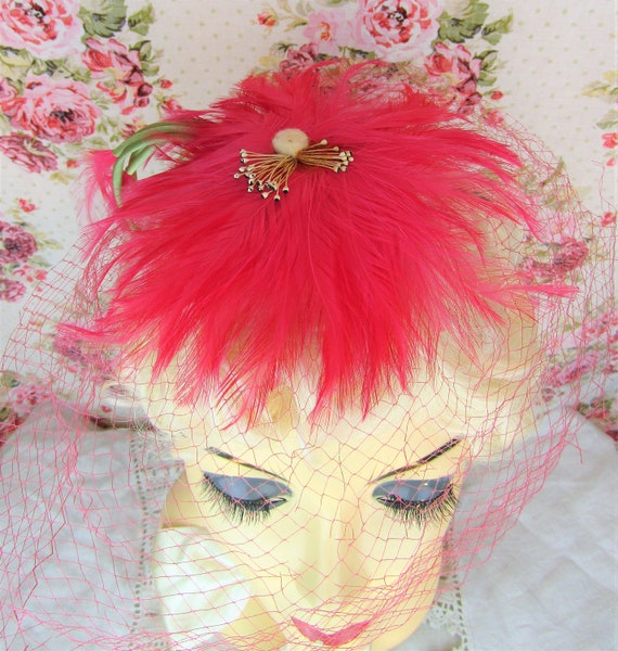 Vintage Feathered Hat Pink Feathered Hairpiece Vi… - image 4