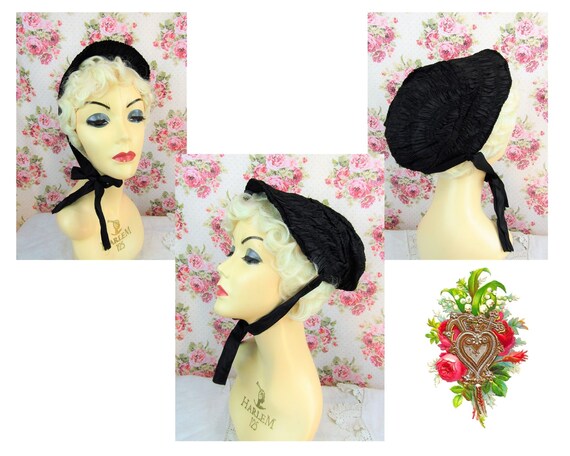1870s Mourning Chapeau Antique Mourning Bonnet An… - image 1