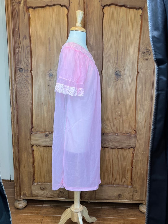 Vintage Sheer Pink Peignoir Midcentury Bubblegum … - image 5